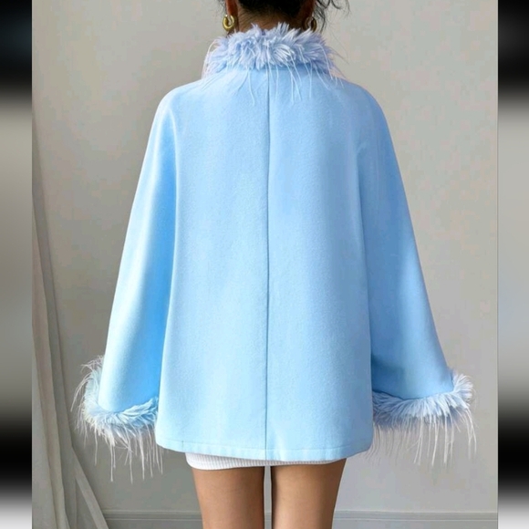 Women's Collar Flare Sleeve Rhinestone Button Tweed Coat - Picture 2 of 5